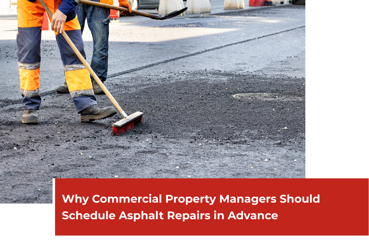 2025-12-bulldog A worker patches a road section using asphalt. Bulldog Paving is ready to help you repair your property the right way.